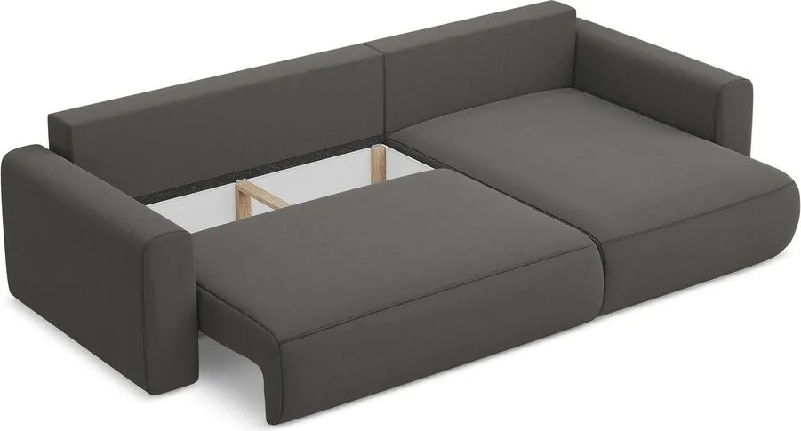 Divano angolare grigio scuro allungabile/con contenitore (con penisola a destra/con chaise lounge) con rivestimento in velluto Kapua – Makamii