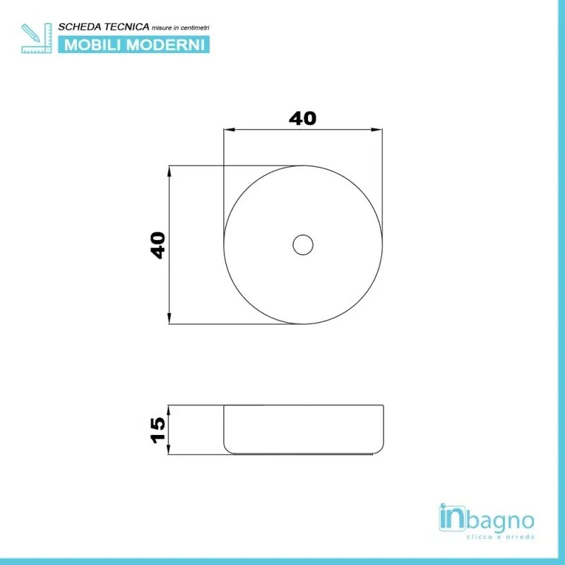 Lavabo da appoggio tondo a ciotola 40 cm in ceramica bianco lucido