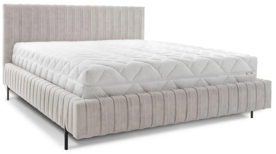 Letto matrimoniale imbottito beige con contenitore e rete inclusi 160x200 cm Plissa – ELTAP