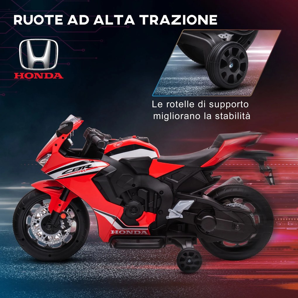 Moto Elettrica per Bambini con Licenza Honda CBR 1000RR 6V Velocità 3km/h Rosso...