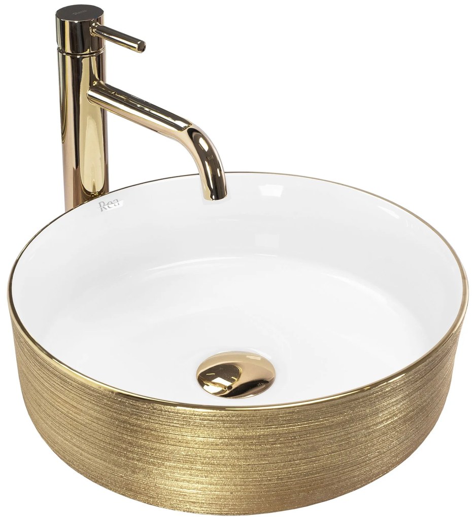 Lavabo da appoggio Rea Sami White Brush Gold