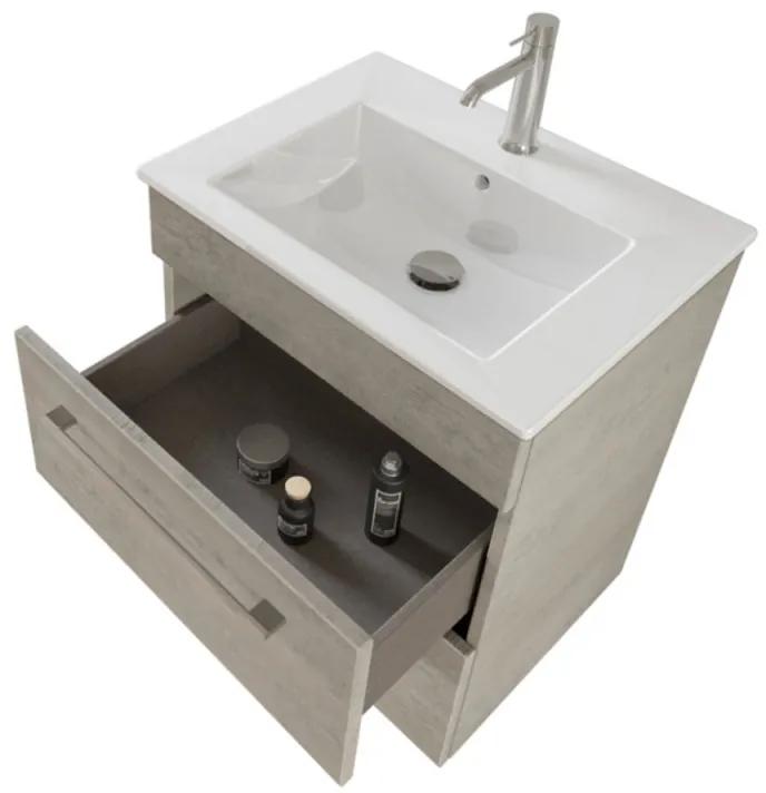 Mobile bagno sospeso 55 cm Smart grigio legno con lavabo e specchio
