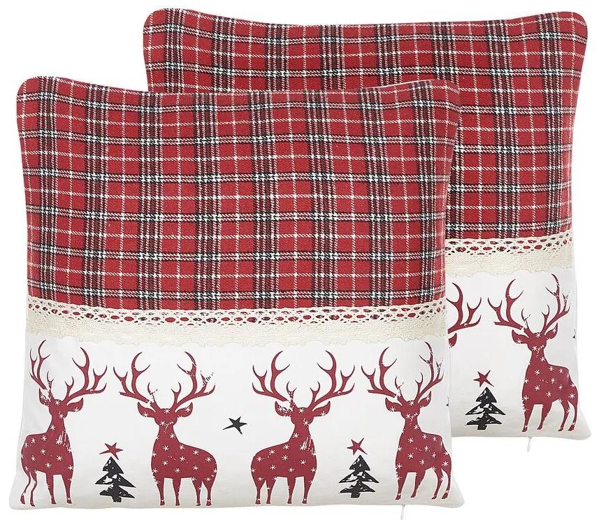 Set di 2 cuscini decorativi con renne 45 x 45 cm rosso ROBBIE Beliani