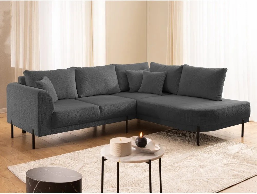 Divano angolare grigio scuro (con penisola a destra/a L) con rivestimento in ciniglia Mauris – Ropez