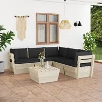 Set Divani da Giardino su Pallet 6 pz con Cuscini Legno Abete 3063535