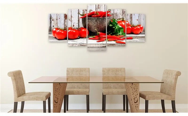 Quadro  Red Vegetables (5 Parts) Wood Wide  Colore Rosso, Dimensioni e Misure 200x100