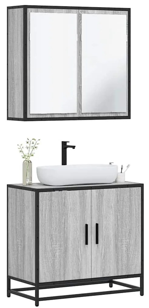 Set Mobili Da Bagno 2 Pz Grigio Sonoma İn Legno Multistrato /