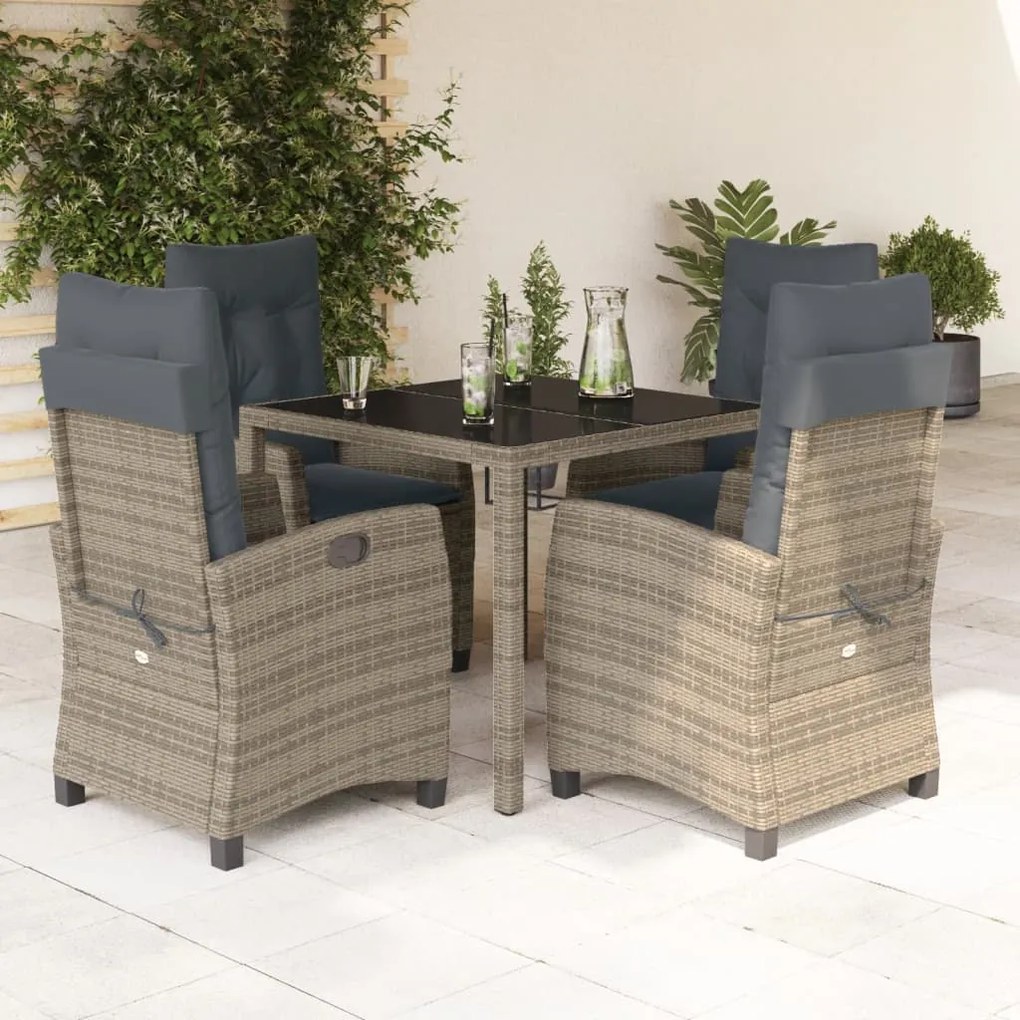 Set Da Pranzo Da Giardino 5 Pz Con Cuscini İn Polyrattan Grigio /