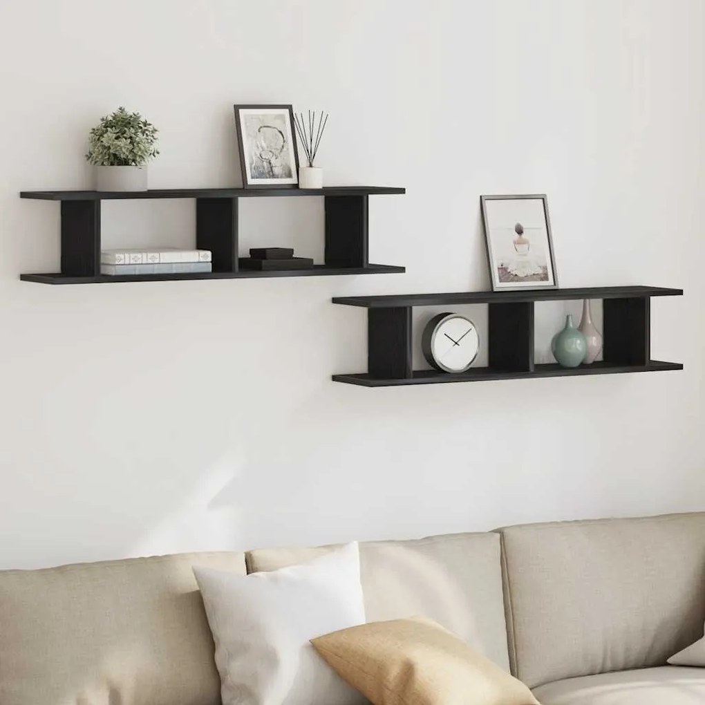 Mensole Da Parete 2 Pz Rovere Nero 90x18x20 Cm İn Truciolato /