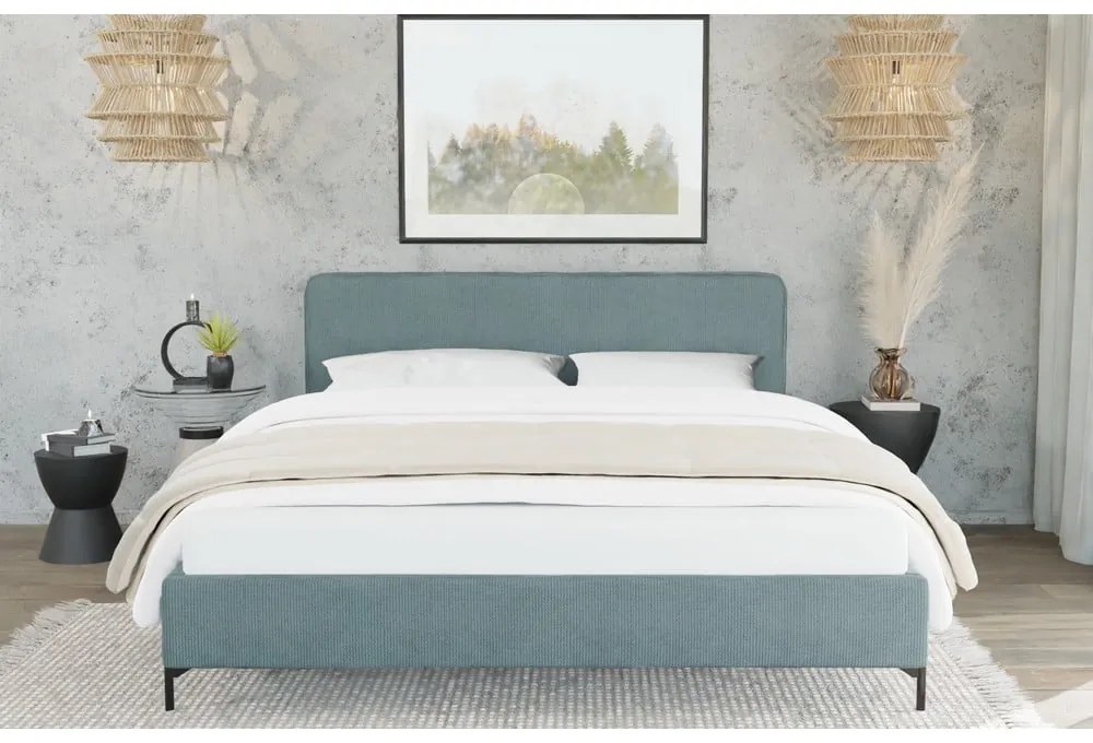 Letto singolo imbottito azzurro con griglia 90x200 cm Barker - Ropez