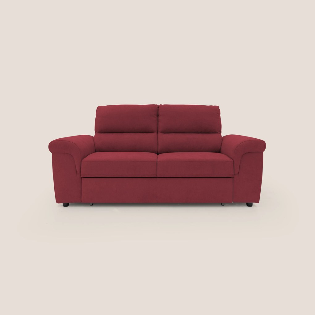 Minerva divano con pouf estraibile poggiapiedi in tessuto morbido impermeabile T02 rosso