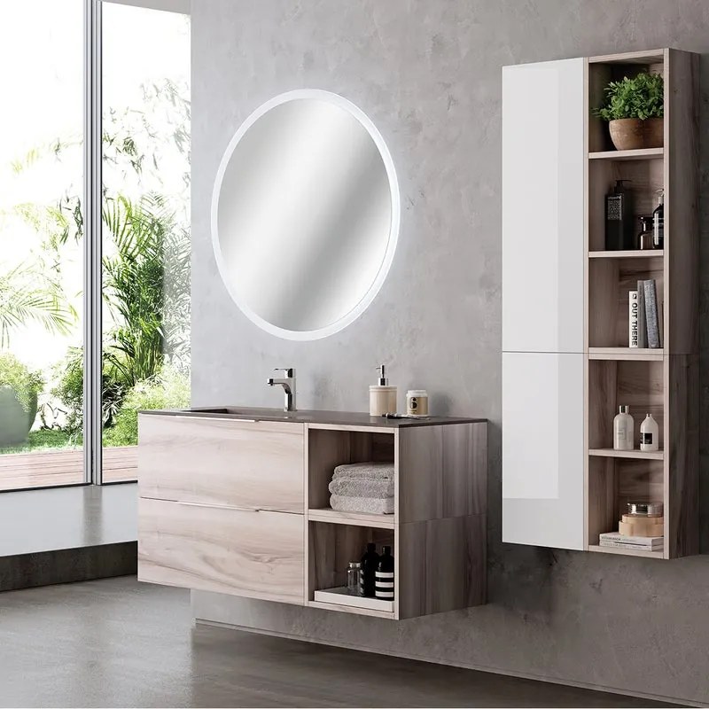 Lavabo integrale rettangolare in pietra bianco