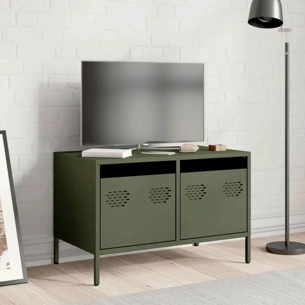 Mobile tv verde oliva 68x39x43,5cm in acciaio laminato a freddo