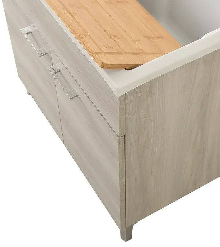 Mobile lavatoio 80x50 cm rovere grigio con vasca e kit di scarico