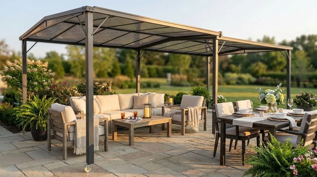 LINDA - gazebo allungabile in alluminio e policarbonato