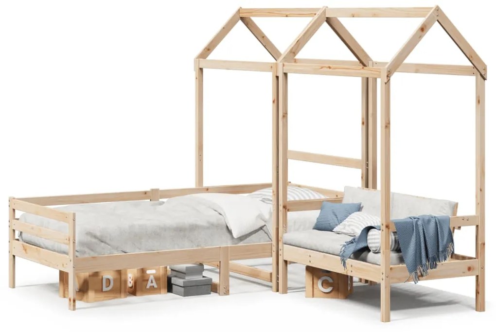 Set Dormeuse E Panca Con Tetto 90x200cm Legno Massello Di Pino /
