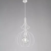 Sospensione Industrial 1Luce Gabbia Ferro Laccato Bianco e Argento Serie Olimpia