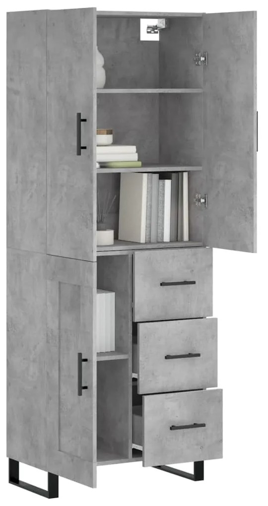 Credenza Grigio Cemento 69,5x34x180 cm in Legno Multistrato