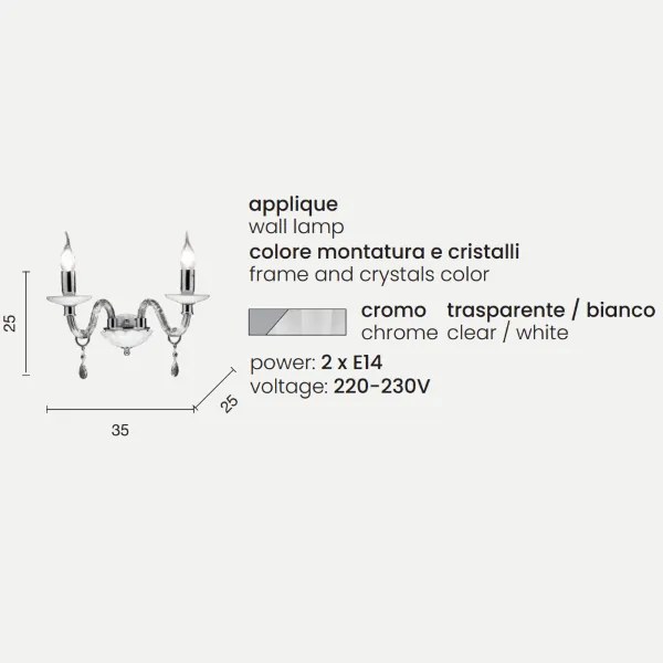 Lampada applique in cristallo LIVIA Bianco a 2 luci