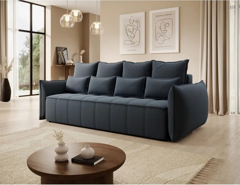 Divano blu allungabile/con contenitore e rivestimento in ciniglia 242 cm Weltton – ELTAP