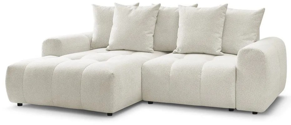 Divano angolare bianco allungabile/con contenitore (con penisola a sinistra/con chaise lounge) con rivestimento in ciniglia Roxelane – Bobochic Paris