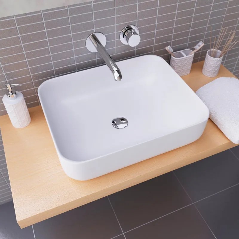 Lavabo da appoggio Catania rettangolare in ceramica L 50 x H 13.5 x P 11 cm bianco opaco