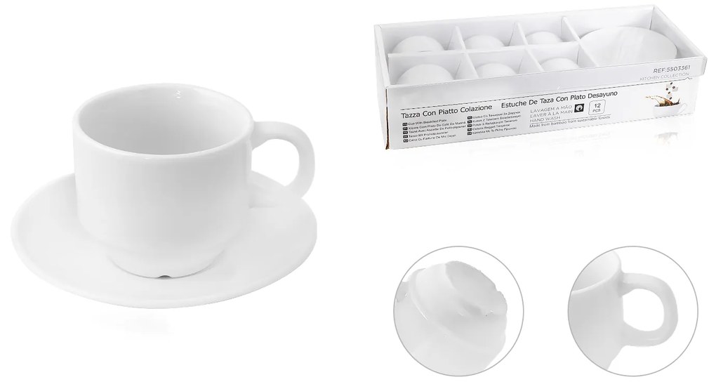 Set da 6 Tazzine da Caffè Espresso Bianche Con Piattini Classico