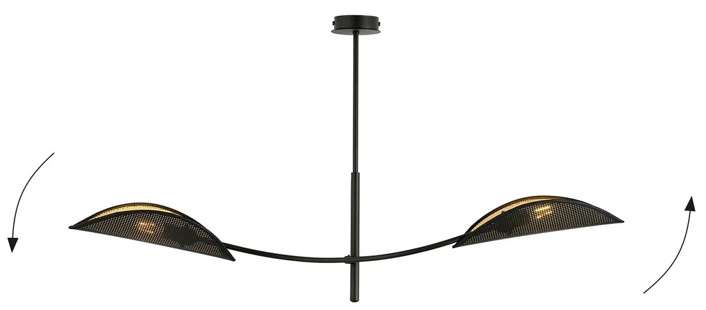 Sospensione Nordica 2 Luci Ares In Acciaio Nero Oro Bracci Regolabili