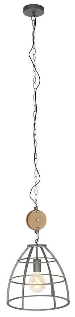 Lampada a sospensione industriale grigio scuro con legno 34 cm - Arthur