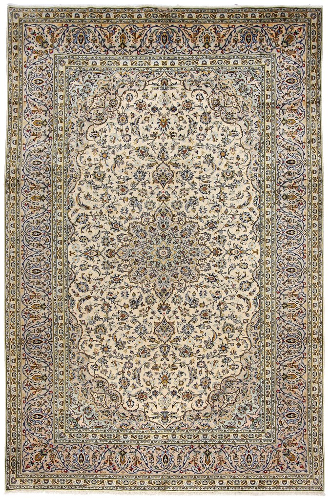 Kashan Tappeto 360x240 Beige (Iran) Annodato A Mano