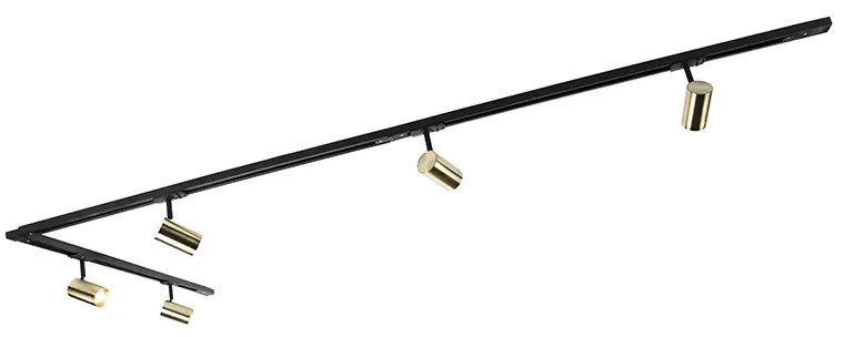 Sistema di illuminazione a binario Smart nero con oro 1 fase 5 luci incl. Wifi GU10 - Iconic Jeana