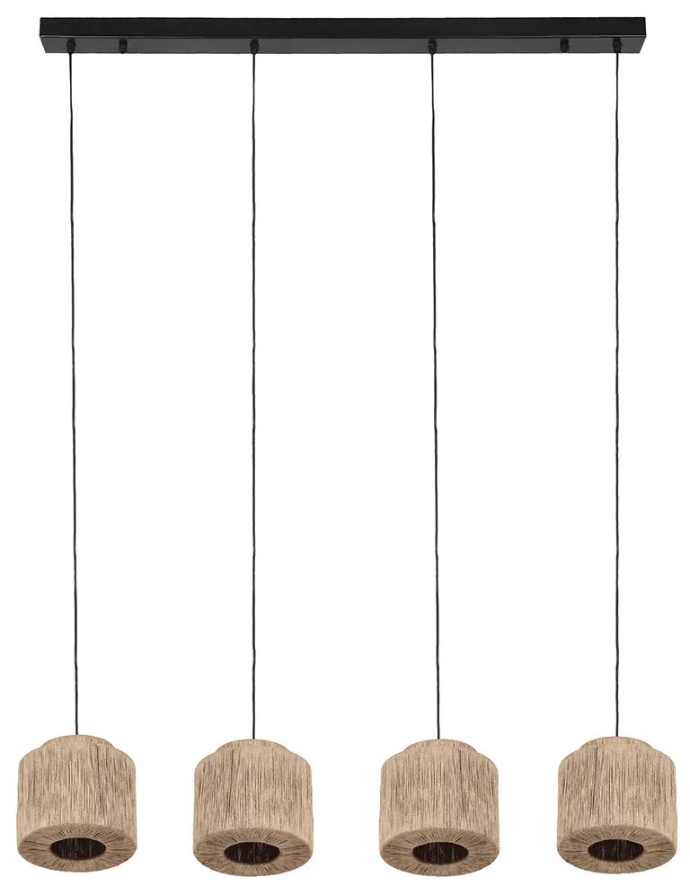 Lampada a sospensione Japandi nera con corda marrone 4 luci - Smilla