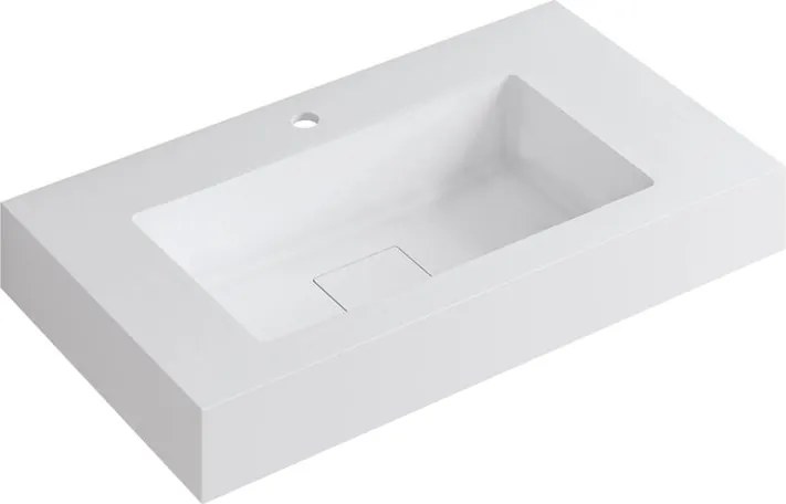 Lavabo a incasso rettangolare vasca centrale L 80.5 x H 15 x P 46 cm in resina bianco opaco