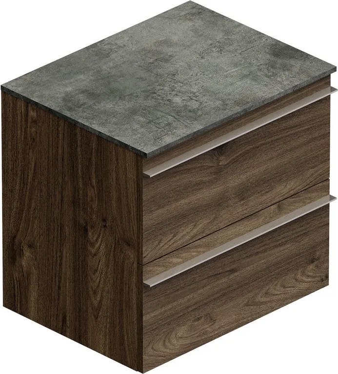 Mobile Linea L60 H55 P45 in laminato rovere cotto 2 cassetti a chiusura ammortizzata e top gres nero Creta