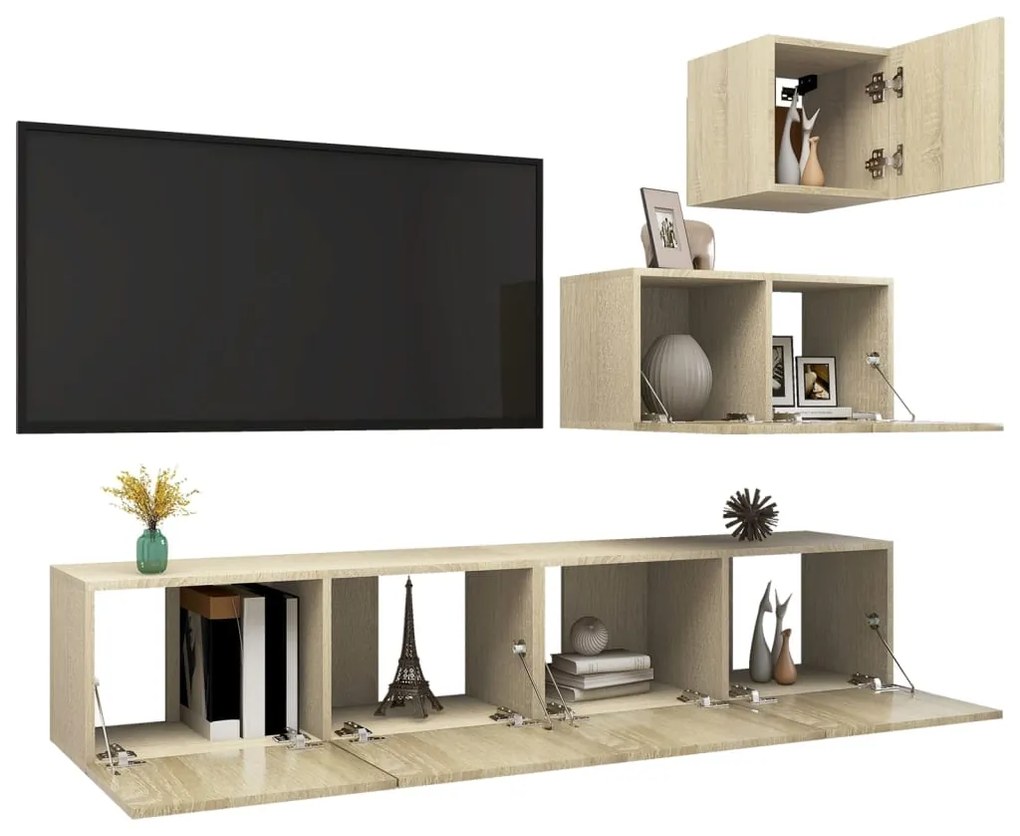 Set di mobili porta tv 4 pz rovere sonoma in legno multistrato