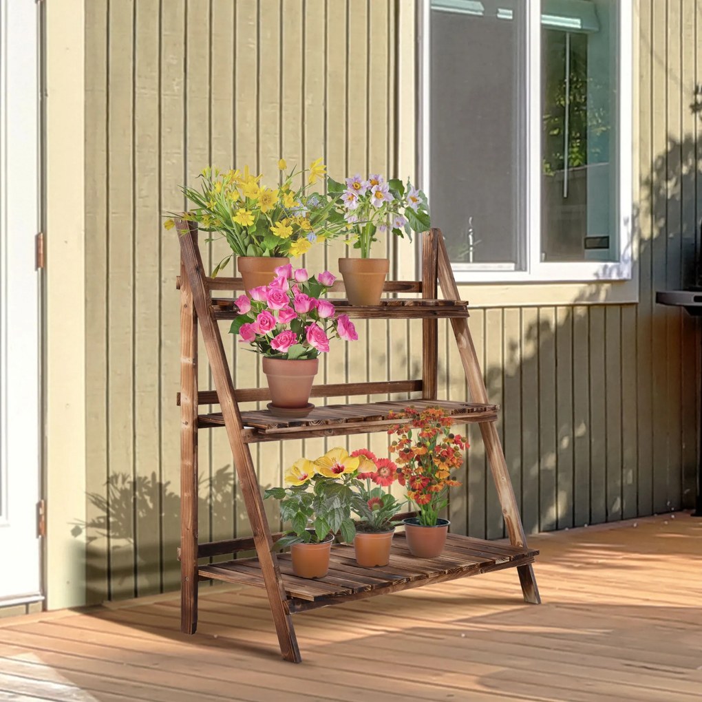 Portapiante da Giardino a 3 Ripiani in Legno di Abete 100x37x93 cm Scaletta...