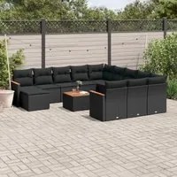 Set Divani da Giardino 13pz con Cuscini Nero in Polyrattan 3258989