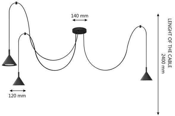 Lampadario a sospensione con filo ETNA LONG 3xGX53/10W/230V ragno nero