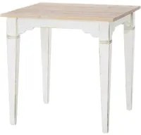 Tavolo in abete laccato bianco consumato effetto shabby con piano tinta naturale misure l.80 p.80 h.78