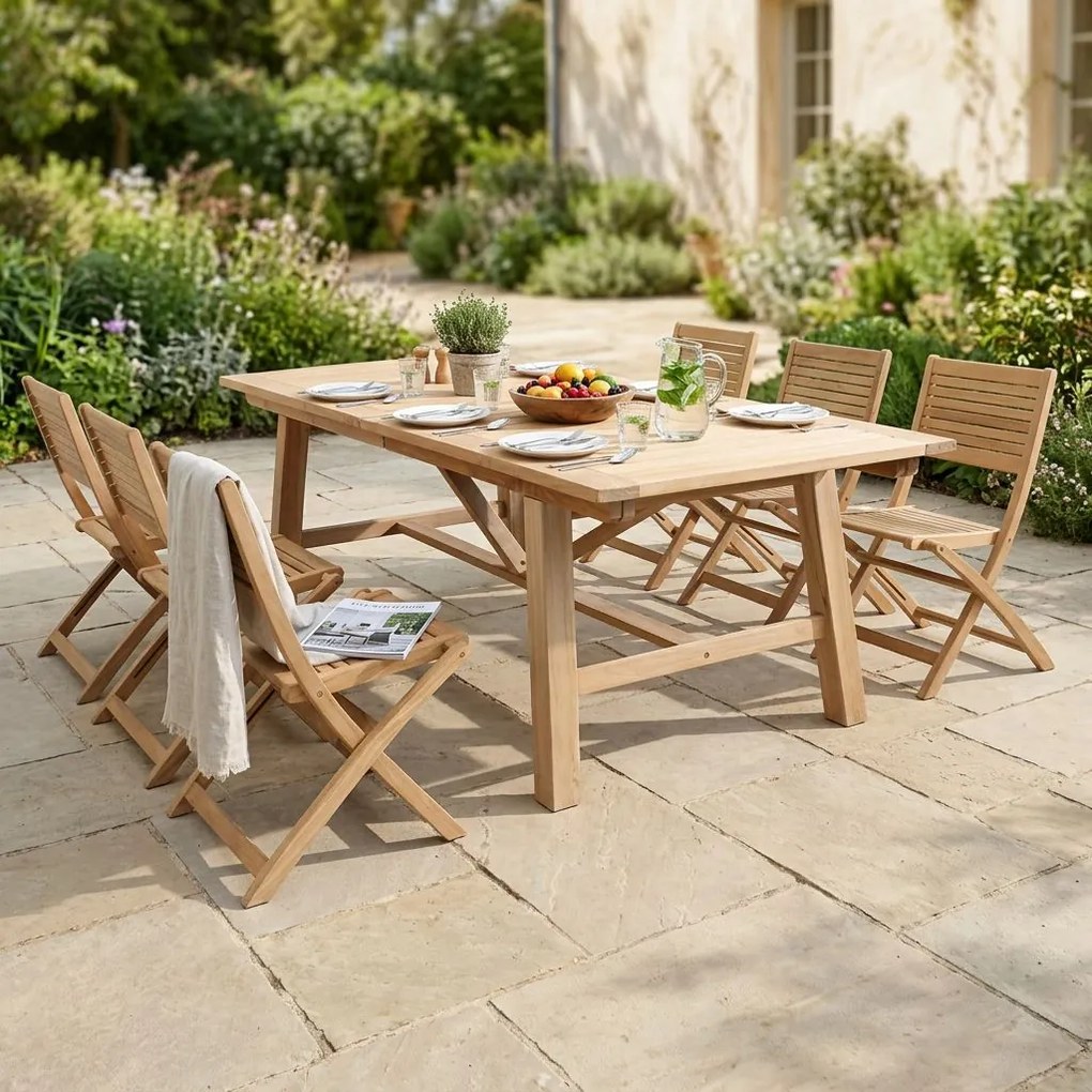 ORATOR - set tavolo in teak cm.220/300 x 100 x 77 h con 6 sedie Orator