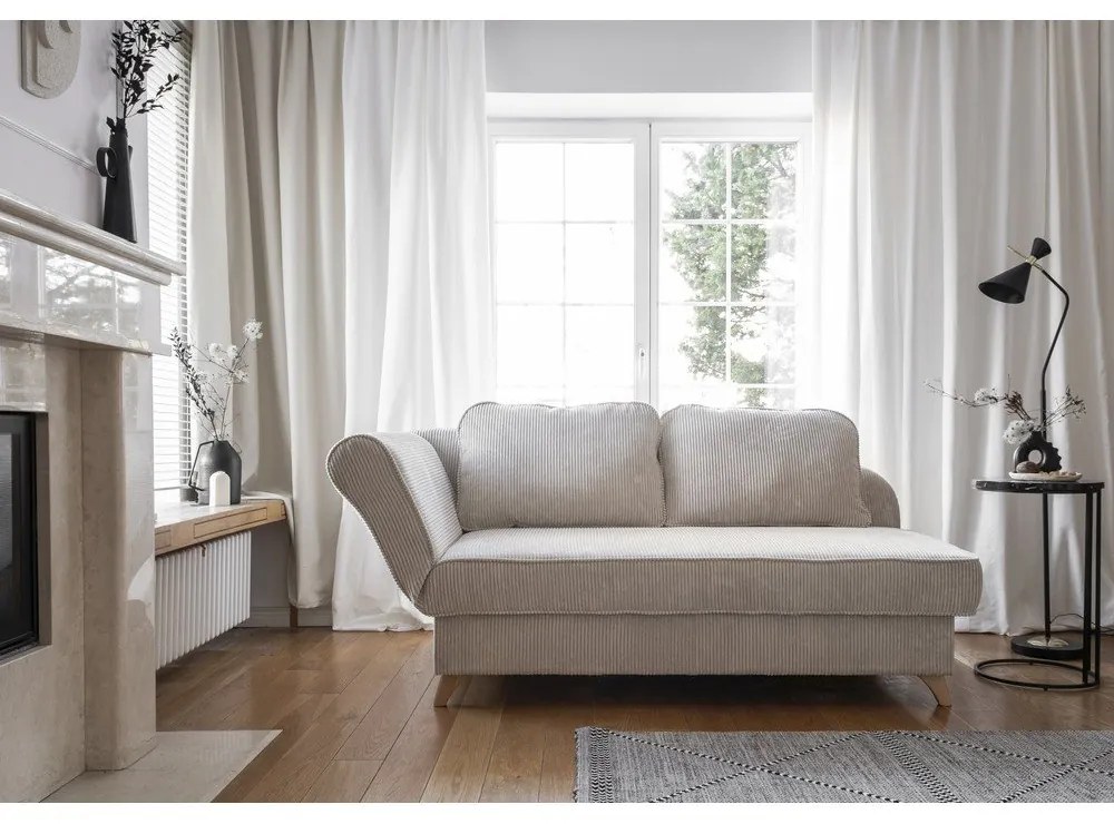 Chaise longue beige (con penisola a sinistra) con rivestimento in velluto a coste Chic Charlotte – Miuform