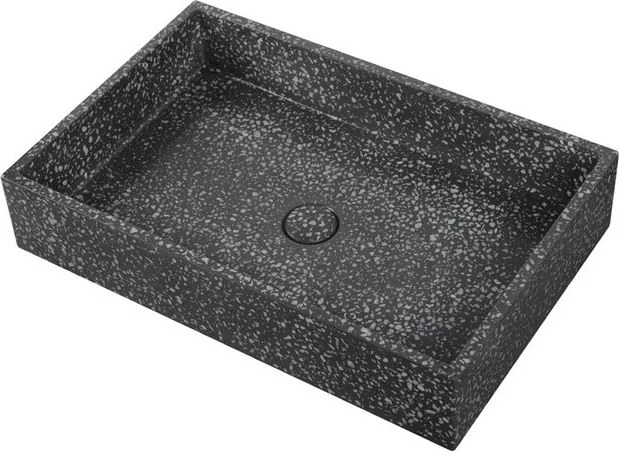 Lavabo da appoggio rettangolare con finitura terrazzo nero | KTERD-600N - KAMALU