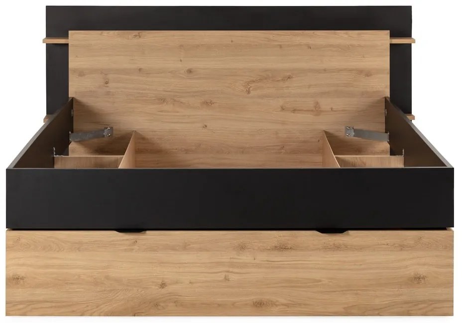 Letto matrimoniale effetto rovere con contenitore senza griglia in colore nero-naturale 160x200 cm Albo - Marckeric