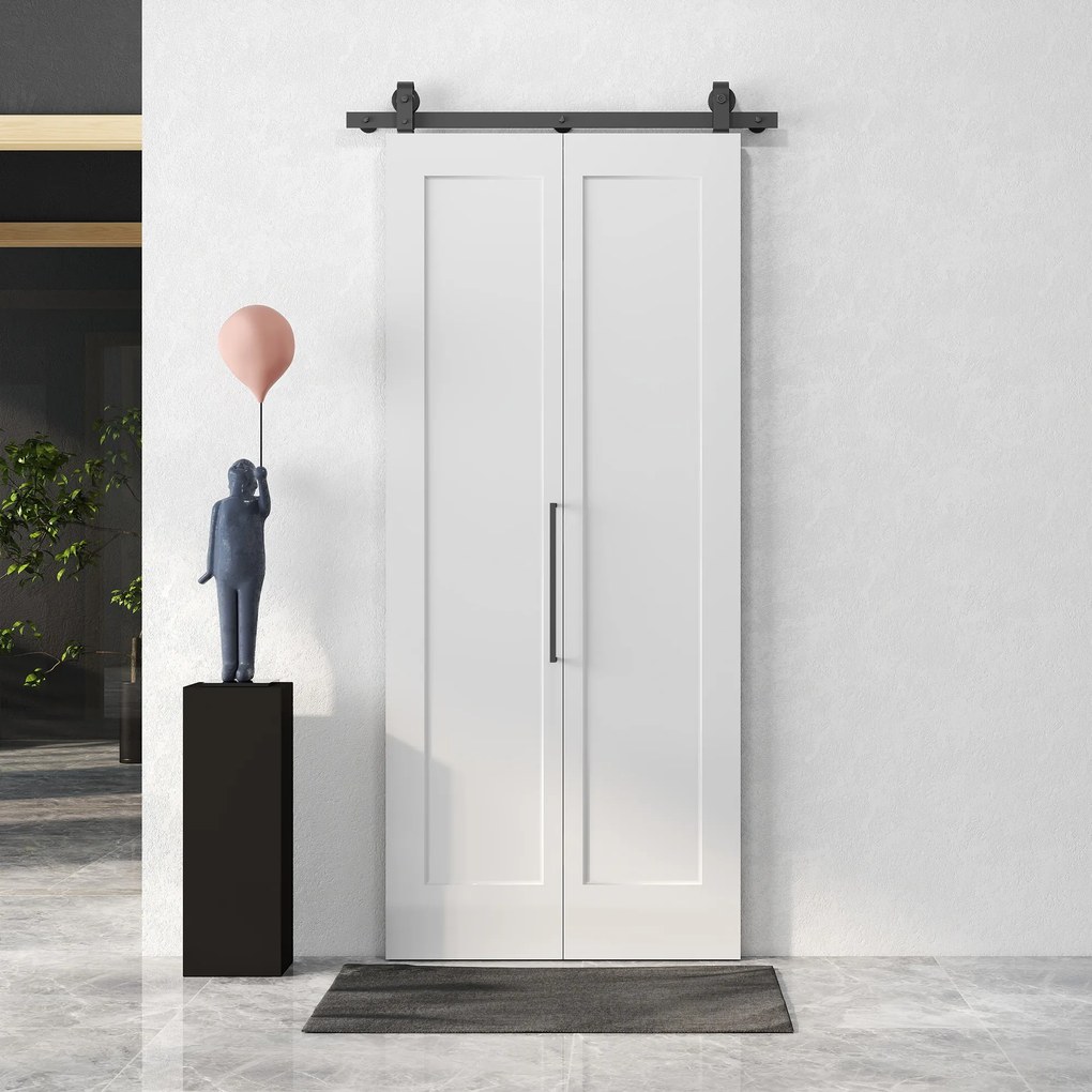 Porta Scorrevole a Libro 90x210 cm con Superficie Verniciabile in MDF e Carbonio Bianco...
