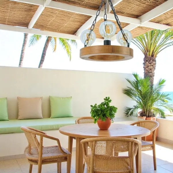 Lampadario a sospensione con catena IOS 3xE27/60W/230V diametro 30 cm faggio