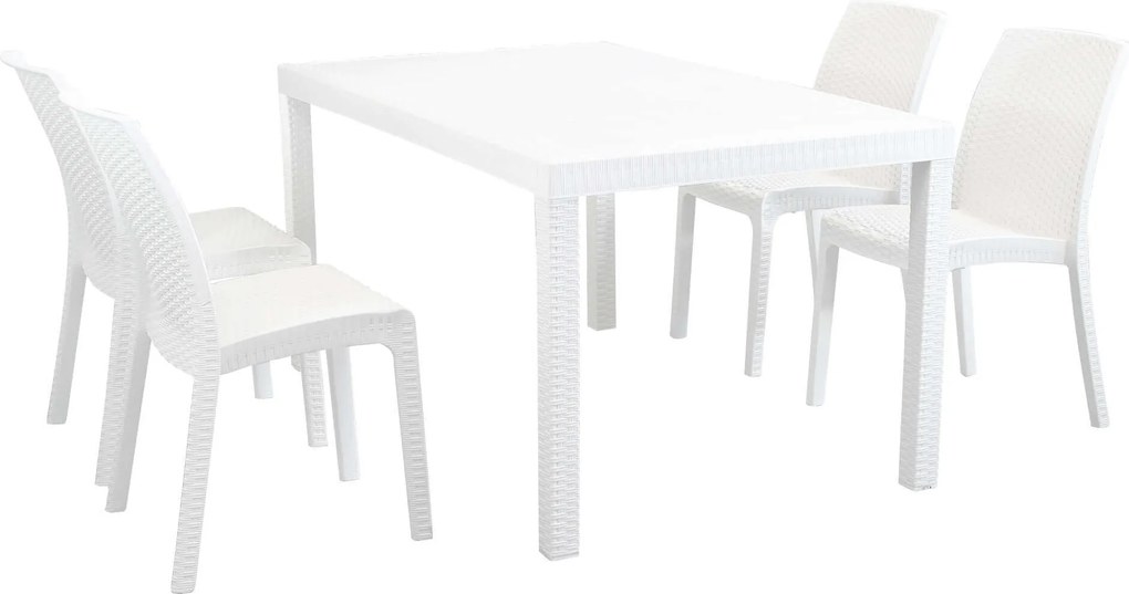 CALIGOLA - set tavolo in resina effetto rattan cm 150 x 90 x 74 h con 4 sedie Alma