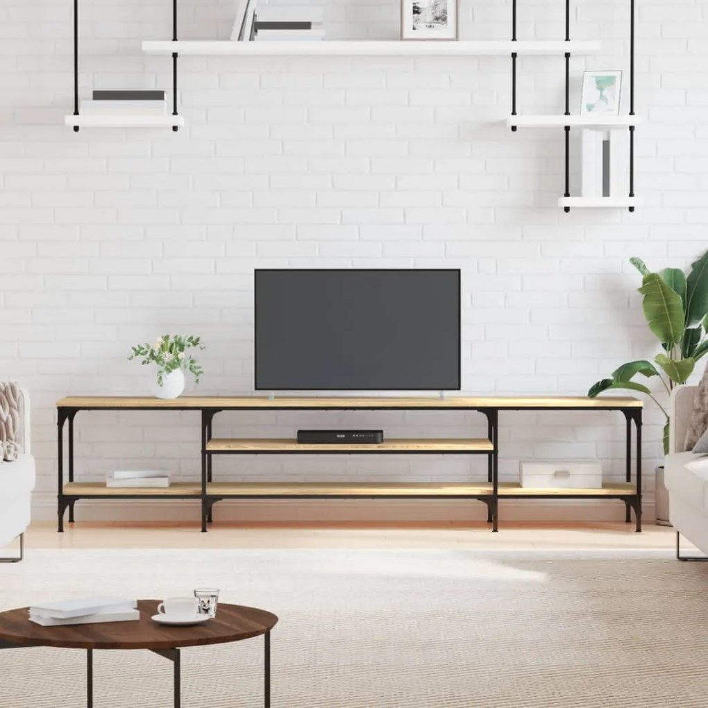 Mobile tv rovere sonoma 201x35x45 cm legno multistrato e ferro