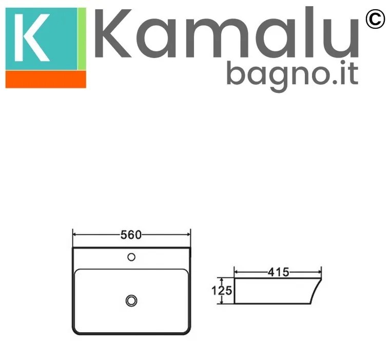 Kamalu - Lavabo bagno da appoggio design rettangolare 56 cm ceramica bianca | KL-5800