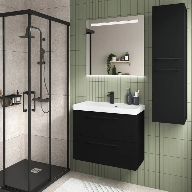 Mobile da bagno sospeso sotto lavabo L 75 x H 58 x P 33 cm nero laminato opaco, 2 cassetti SENSEA Remix