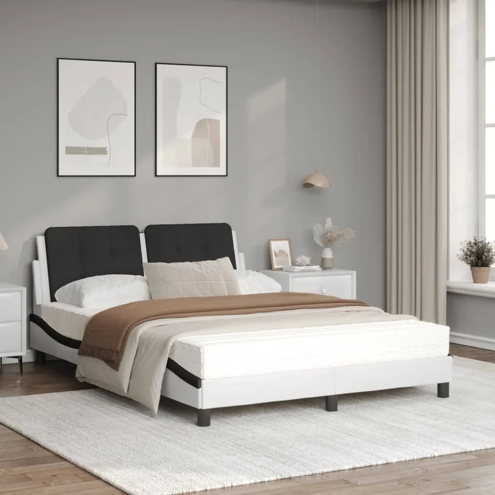 Letto con materasso bianco e nero 140x190 cm in similpelle